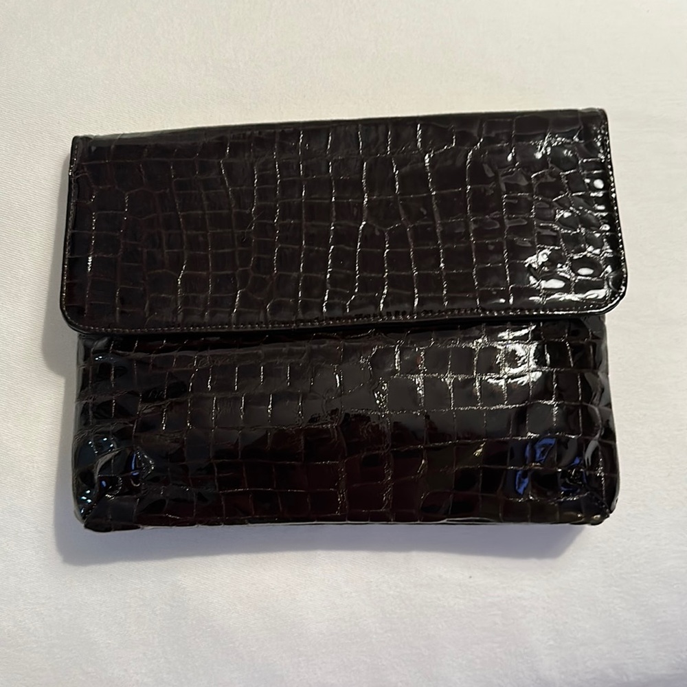 Lorelei Vintage Patent Leather Croc 🐊 Embossed Brown Clutch / Shoulder Bag EUC